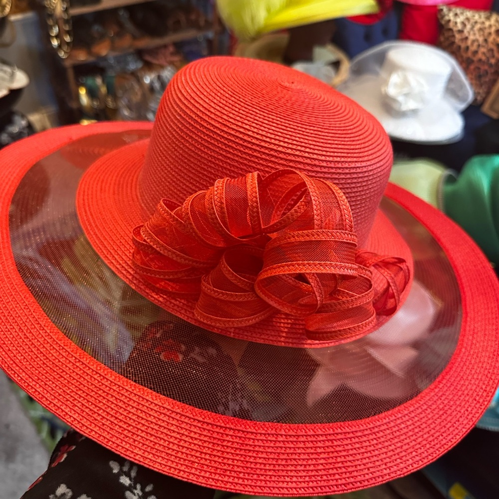 Chic Red Women's Hat with Ribbon Detail
